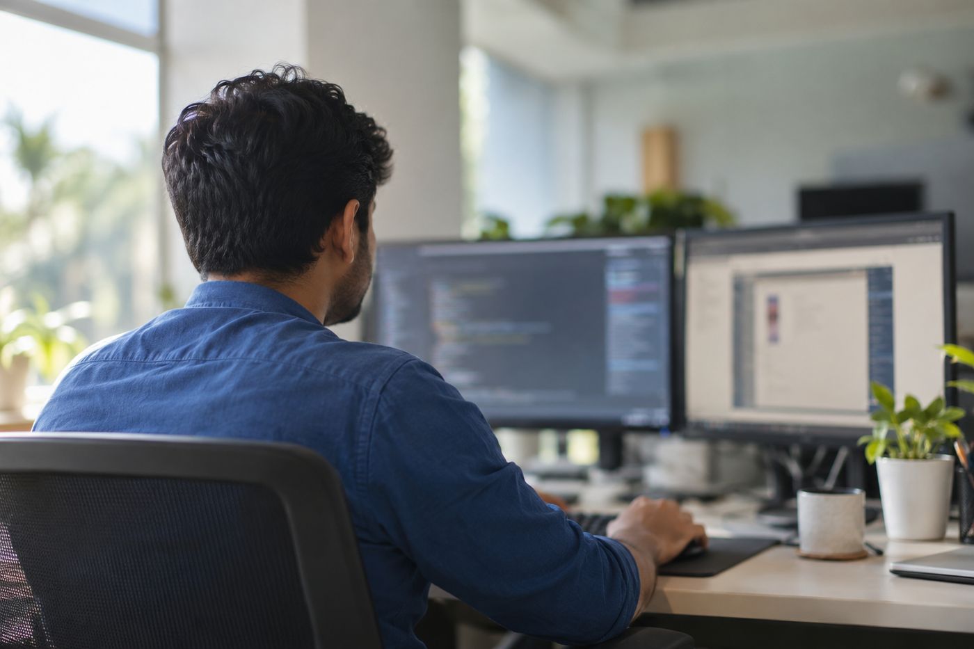 Developer at work, from behind