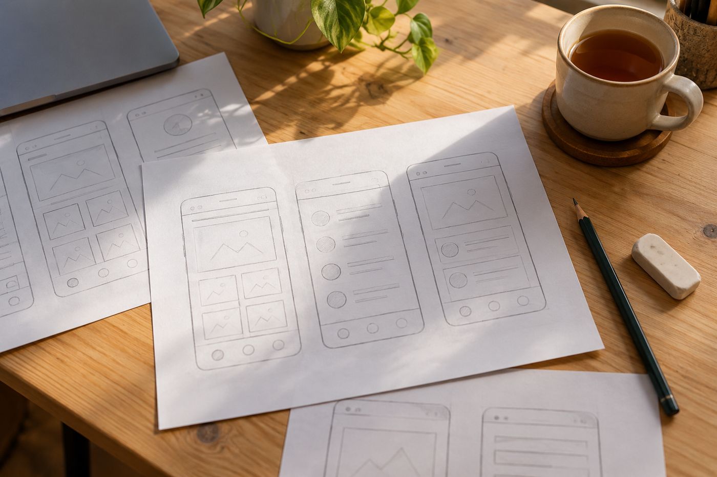 Paper wireframe sketches
