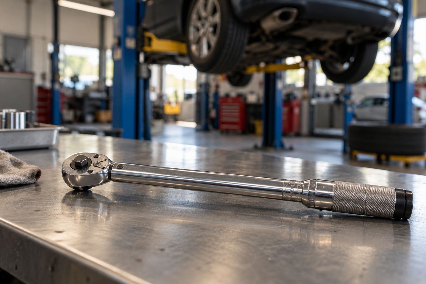 Torque wrench on a workbench