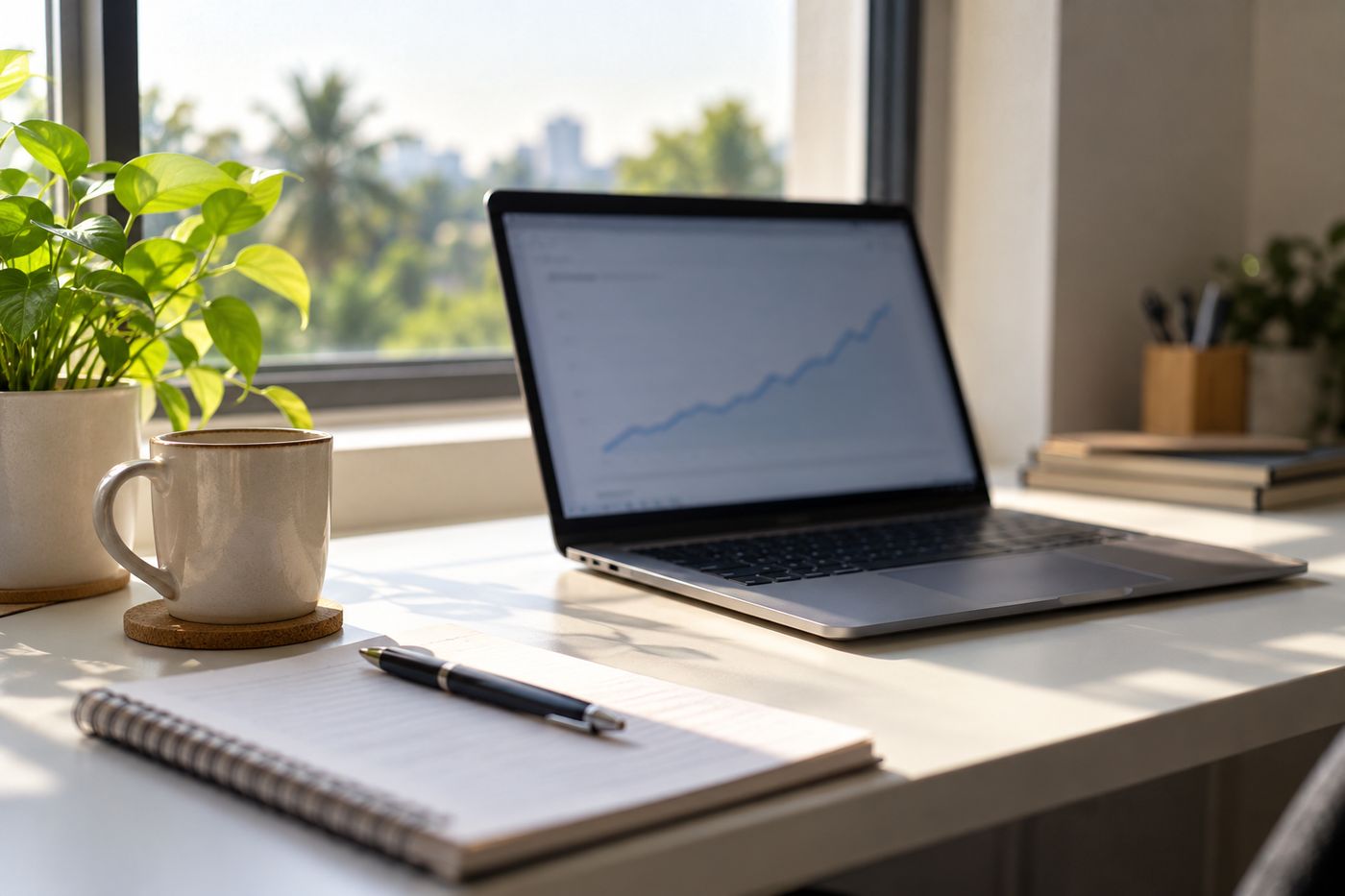 Laptop with a rising chart