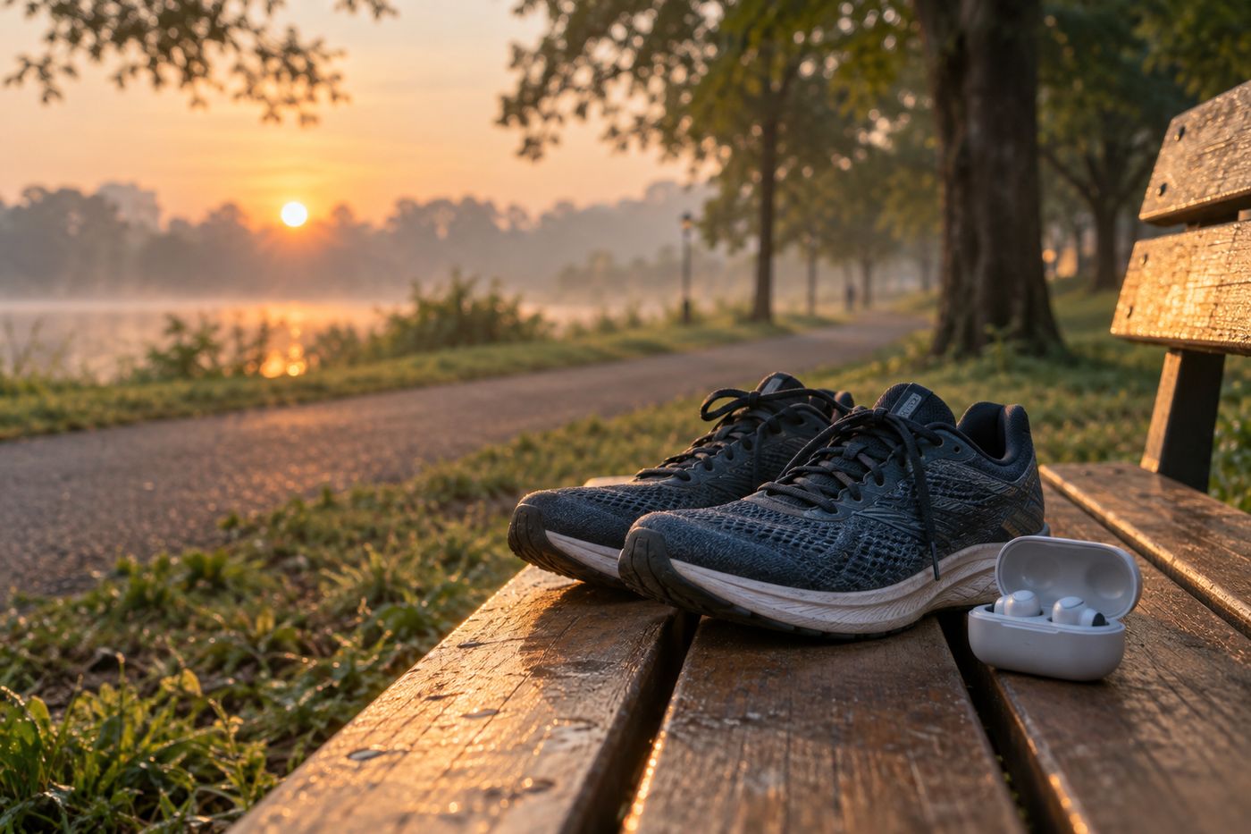 Running shoes at sunrise